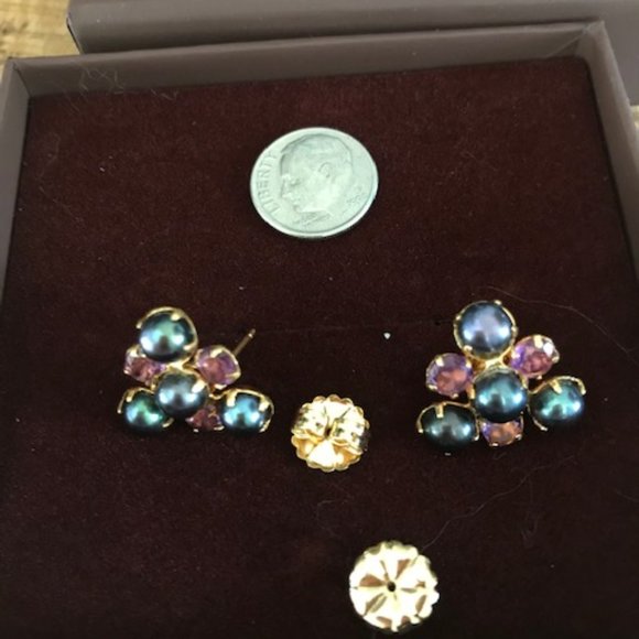 Bounkit Genuine Black (Gray) Pearl and Amethyst Post Back Earrings - Picture 3 of 6